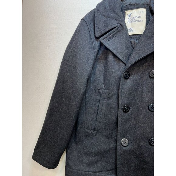 American Eagle Mens Wool Blend Double Breasted Peacoat Long Sleeve Size L Gray - Picture 6 of 10